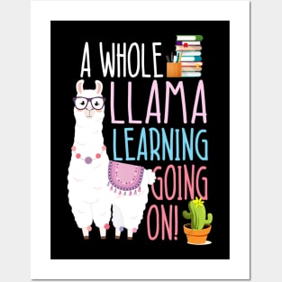 A Whole Llama Learning Going On Book Reading School Llama Posters and Art